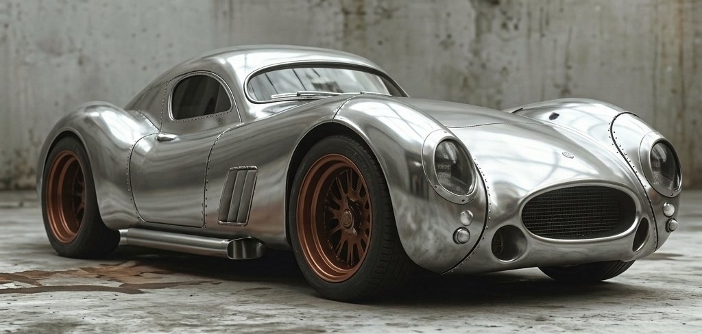 Image of a bare metal, hard top, one-of-one car invites you into the world of legacy hand-built automobiles that stand equal with the rarest art and finest wines.